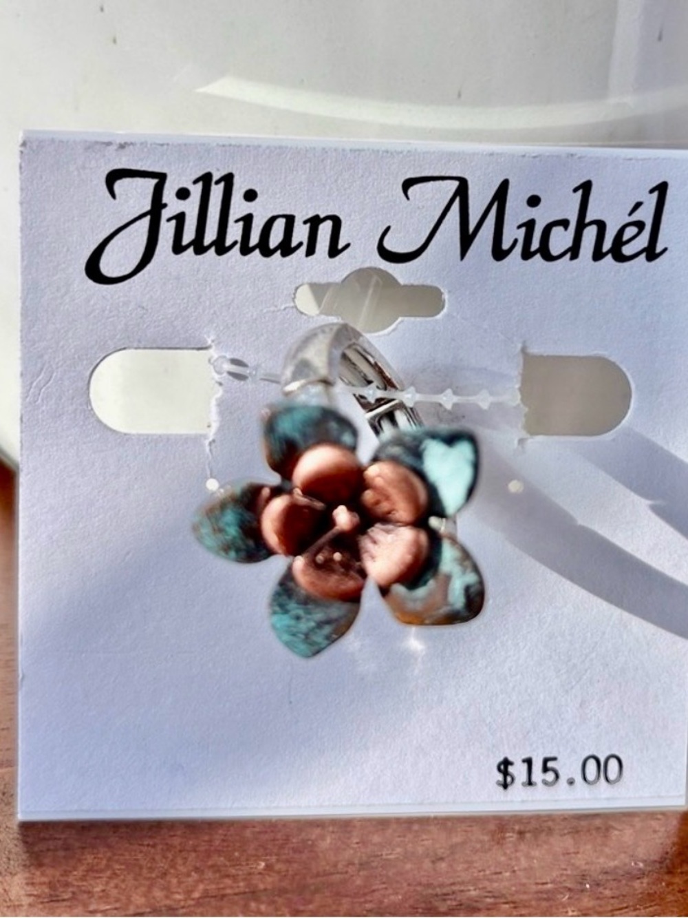 Jillian Miche Turquoise & Coppertone patina Flower stretch  ring